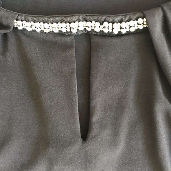 Liz Claiborne Dressy Top Women's Size M Black Keyhole Neck w/ Beads Long Sleeve - Picture 7 of 11